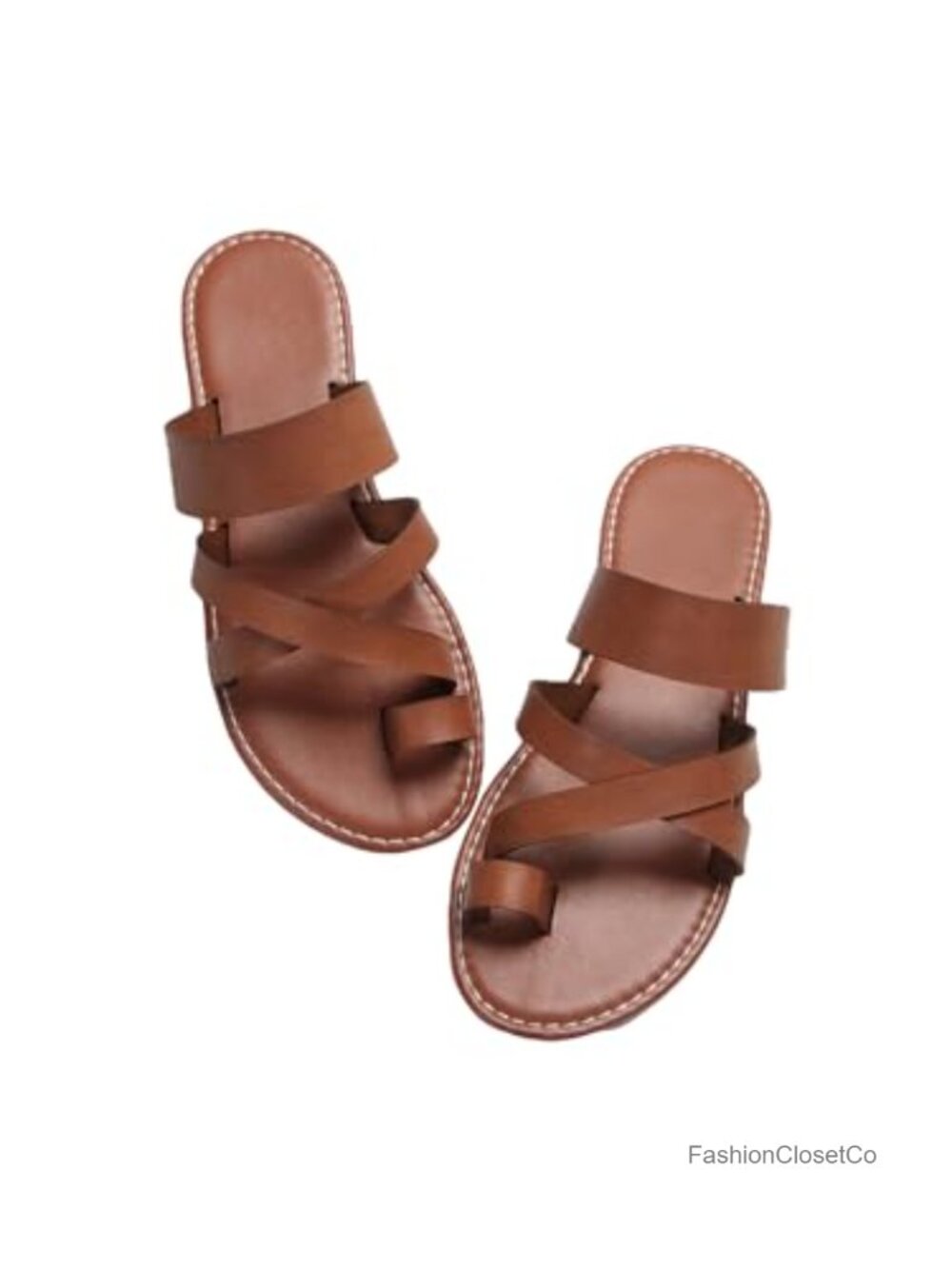 PU Leather Strappy Toe Ring Flats Sandals Slide Sandals Comfortable